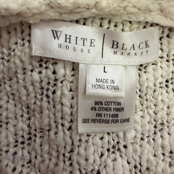 White House Black Market Cream with gold accent thread cardigan sweater, Size L - Picture 6 of 10